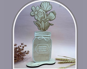 Mother's Day gift | Wooden Flower Pot in Mason Jar | Best mom in the world | Unique customizable laser engraved gift