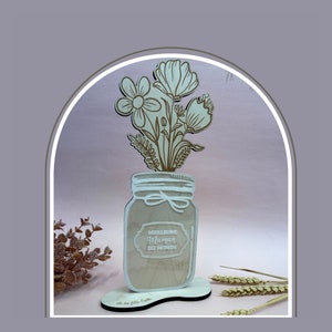 Cadeau fête des mères | Pot de fleurs en bois dans pot Mason | Meilleure maman du monde | Cadeau unique personnalisable gravé au laser
