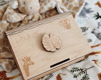 Keepsake box for baby - Personalized laser wood - 3 JUNGLE themes - FLOWERS - SKY