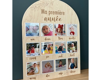 Affiche en bois pour photos 1re année de bébé - Arche pour premier anniversaire - Photos 4''x4''