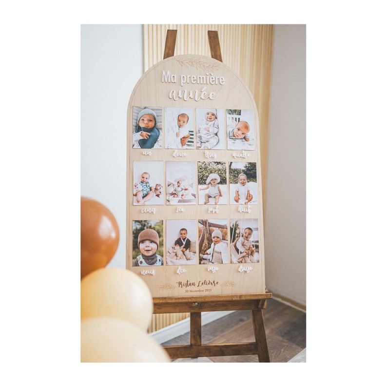 Wooden Baby Photo Display ~ My First Year ~ 12 4x6 Photos ~ First Birthday Keepsake Arch ~ My Year in Photos image 3