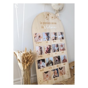 Exhibición de fotos de madera del primer año del bebé ~ Título personalizado ~ 15 fotos de 4x4 ~ Primer cumpleaños - Tablero de recuerdos y fiesta infantil