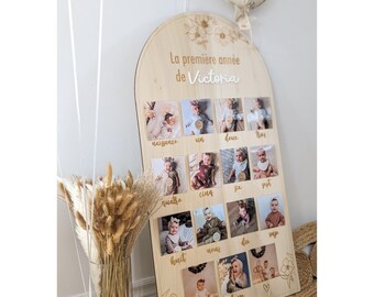 Baby's 1st Year Wooden Photo Poster ~ Personalized Title ~ 15 4x4 Photos ~ First Birthday - Keepsake & Kids Party Board