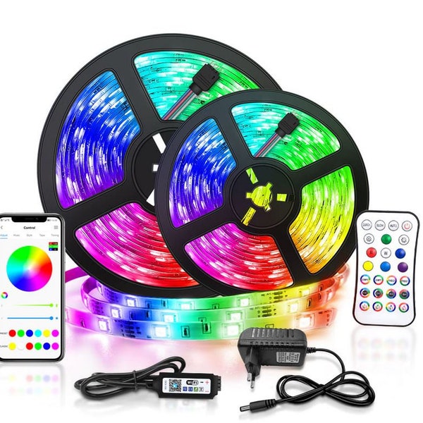 Chaîne de lumière LED Bluetooth avec télécommande, LED Tape Lights Color Changing LED avec télécommande FULL KIT