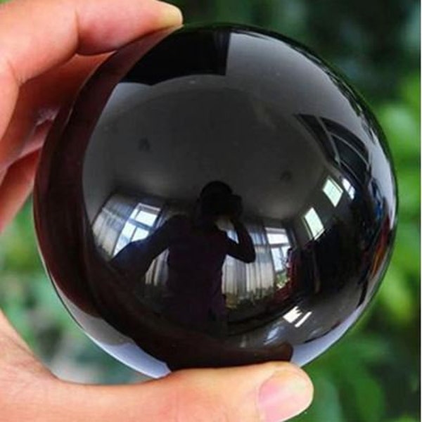 Black Crystal Ball Asian Rare Obsidian Sphere with base, Amber Color Balls, Healing Stone, 30mm-100mm