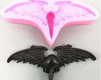 3D crow wings skull silicone mold, candle plaster silicone mold, cake mold, chocolate mold, decoration tools, Day of the Dead