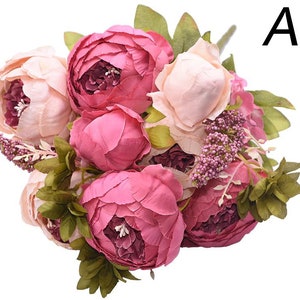 1 bouquet de fleurs de soie de pivoine artificielle européenne, fleurs artificielles, décor de mariage de pivoine, fleurs de pivoine, fleur artificielle de bouquet floral A