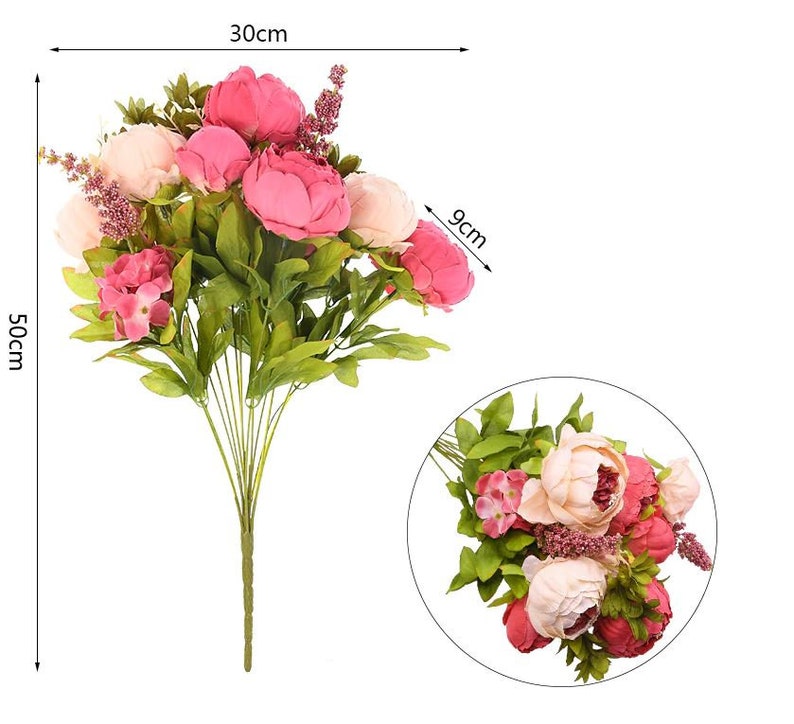 1 bouquet de fleurs de soie de pivoine artificielle européenne, fleurs artificielles, décor de mariage de pivoine, fleurs de pivoine, fleur artificielle de bouquet floral image 3