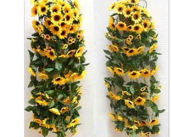 8.5ft Artificial Silk Sunflower Garland with Green Leaves, Vine Artificial Flowers, sunflower wedding decor, artificial garland