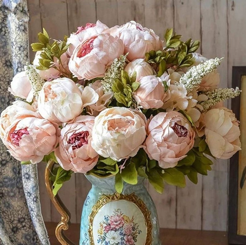 1 bouquet de fleurs de soie de pivoine artificielle européenne, fleurs artificielles, décor de mariage de pivoine, fleurs de pivoine, fleur artificielle de bouquet floral image 1