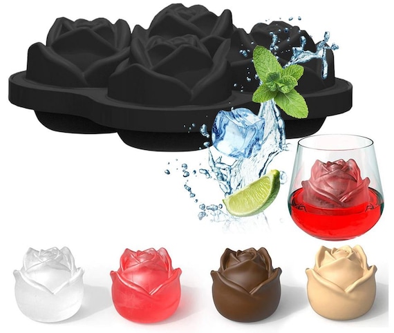 Ice Cube Tray Silicone Rose Ice Mold Diamond Ice Cube Mold Includes Funnel  And Clip( Color : Grey )