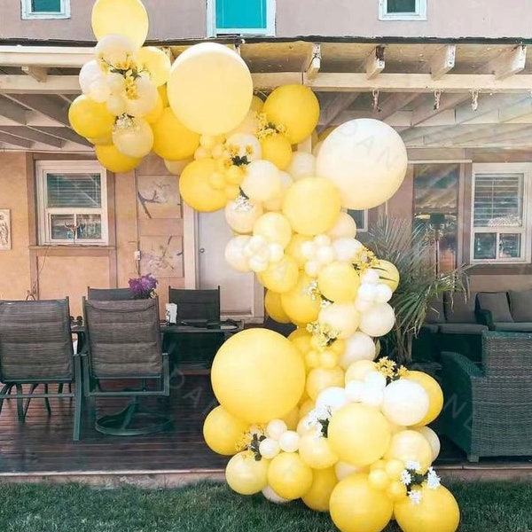 87Pcs Blanc citron Jaune Ballons Arch Garland Kit pour Baby Shower Anniversaire Fête de Mariage Décor, Anniversaire, Anniversaire