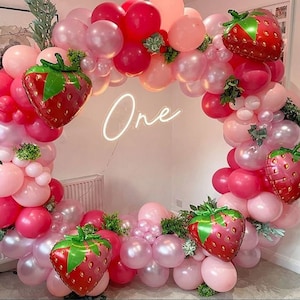 127Pcs Strawberry Balloons Arch Garland Kit for Baby Shower Birthday Wedding Party Decor, Anniversary, Birthday