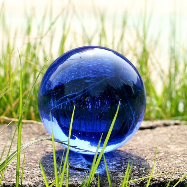 Boule de cristal bleu foncé Sphère d’obsidienne rare asiatique avec base, boules de couleur ambre, pierre de guérison, 30mm-100mm