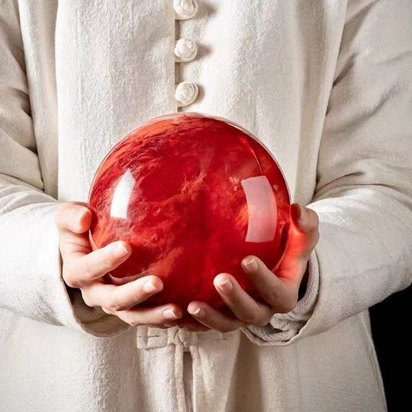 Boule de cristal rouge Sphère d’obsidienne rare asiatique avec base, boules de couleur ambre, pierre de guérison, 30mm-100mm