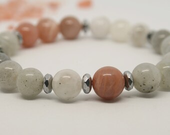 Labradorite, Sunstone, Moonstone Gemstone Bracelet, 100% Genuine, Natural, Handmade Gift For Her