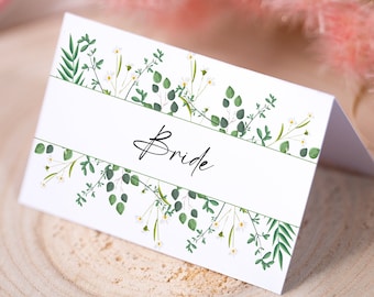 Daisy and Greenery Place Card - Table Setting - Name Card for Weddings & Parties (Greenery, Caligraphy, Daisies)