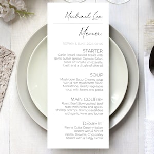 Personalised Guest Menu in Minimalist Design - BT107 | Menu Place Card