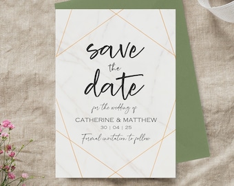 Geometric Marble Save The Date Wedding Announcement