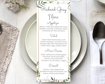 Personalised Guest Menu in Gold and Greenery Design - BT101