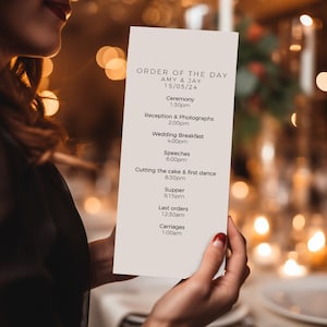 Wedding Order of the Day, Order of Events, Timeline, Order of Service, Wedding Day Timeline, Programme | Ethereal Design BT119