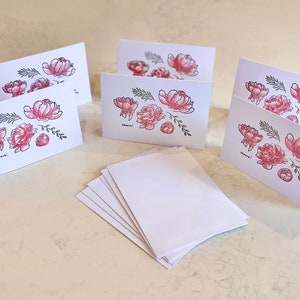 Handmade Cards | set of 6 | Cheers! | Blank Inside | Any Occasion | Set of 6 Cards and 6 Envelopes | Peony Flowers