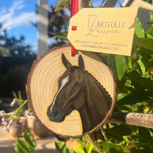 Hand Painted Bay Horse with Face Marking on Wood Ornament