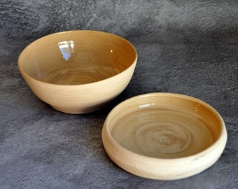 Set of 2 Ceramic Bowls / Handmade Ceramic Bowl / Natural Texture / Brown Beige Bowls