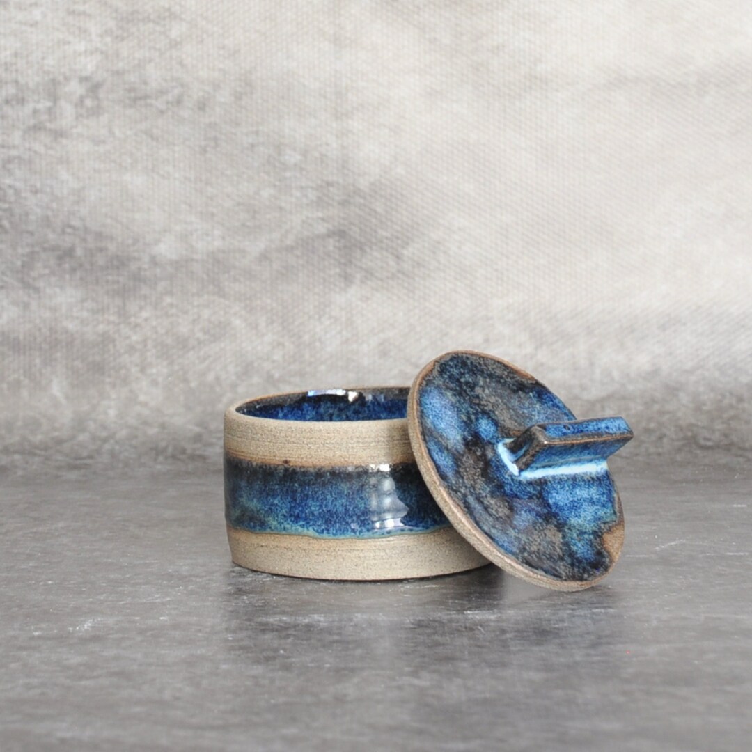 Original Handmade Blue Ceramic Box, Gift Box, Jewelry Box, Lidded