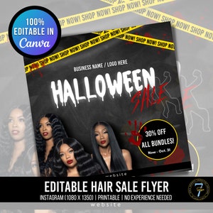 DIY Halloween Hair Sale Flyer, Bundle Deals, Hair Extensions Wig Flyer, Editable Canva Template