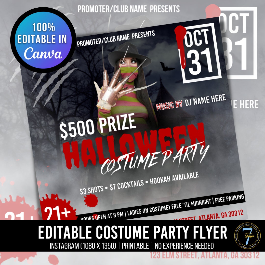 DIY Club Flyer | Halloween Flyer | Costume Party | Editable Canva ...
