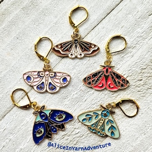 Set of 5 Moth Butterfly Bontanical Stitch Markers | Stitch Marker Progress Keeper| Place markers| Knitting/Crochet Notions