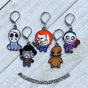 Halloween Horror Film Stitch Markers: Knitting Crochet Notions, Set of 5