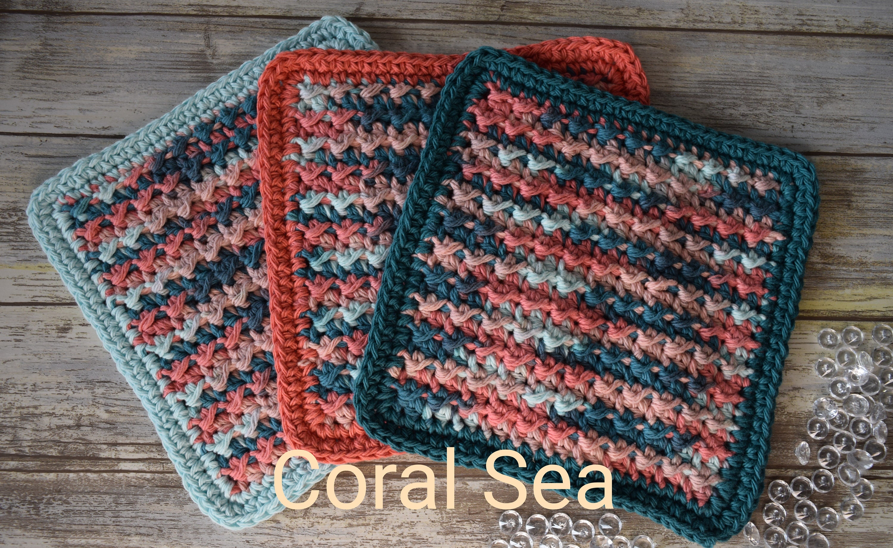 Set of 3 Crochet Thick Dishcloths Crochet Washcloth Kitchen Decor