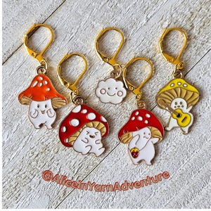 Mushroom Stitch Markers: Knitting/Crochet Progress Keepers, Set of 5