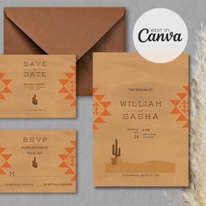 Boho Western Wedding Invitation Template, Desert Wedding, Bohemian Aztec Inspiration. Editable Template. Instant Download. image 2