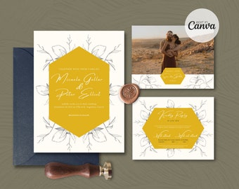 Pure Lemon Wedding Invitation Template, Yellow Wedding, Lemon Inspiration. Editable Template. Instant Download.