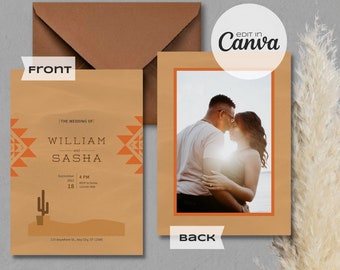 Boho Western Wedding Invitation Template, Desert Wedding, Bohemian Aztec Inspiration. Editable Template. Instant Download.