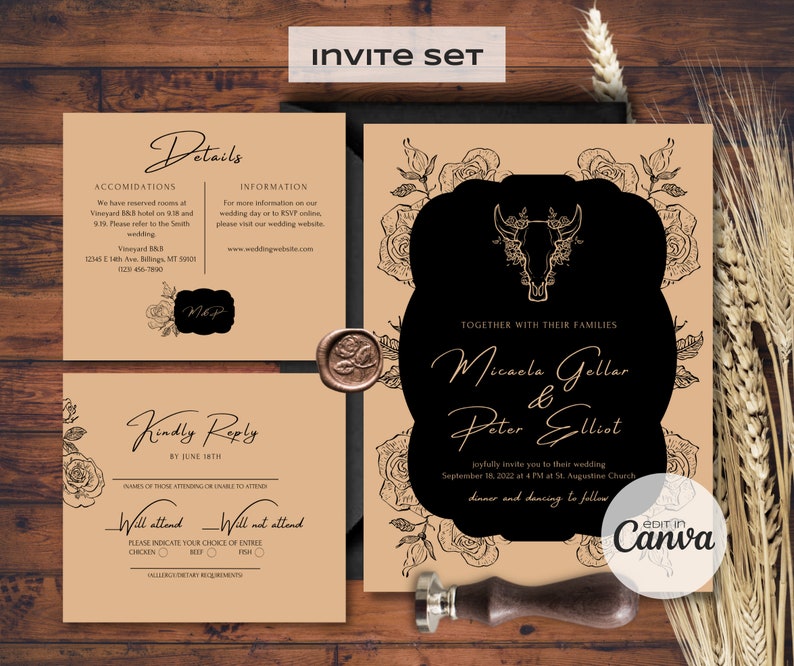 Western Romance Wedding Invitation Template, Ranch Wedding, Southwest Cowboy Inspiration. Editable Template. Instant Download. image 5