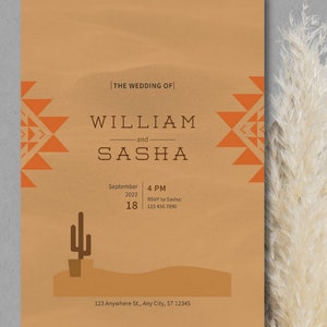 Boho Western Wedding Invitation Template, Desert Wedding, Bohemian Aztec Inspiration. Editable Template. Instant Download. image 3