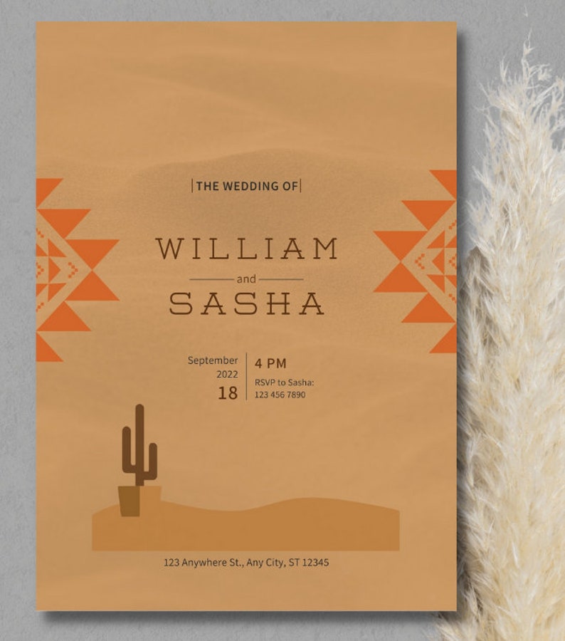 Boho Western Wedding Invitation Template, Desert Wedding, Bohemian Aztec Inspiration. Editable Template. Instant Download. image 3