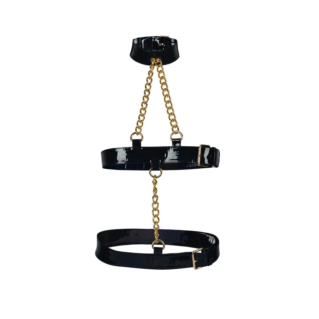 Holographic Vegan Leather Body Harness Shibari Chain Harness Lingerie Choker Harness Adjustable