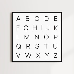 Minimalistisches Alphabet Lernen Poster Digital Download Einfach Modern Schwarz Weiß ABC Wand Kunst Druck für Kinderzimmer Kinderzimmer