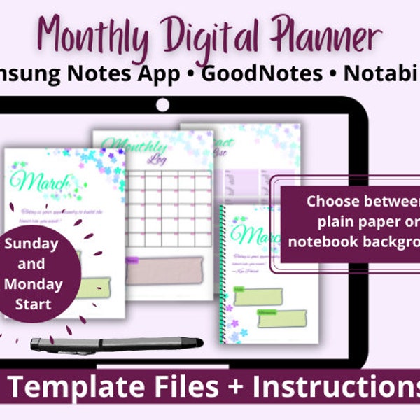 Samsung Notes Undated Digital Monthly Planner | GoodNotes and Notability | Simplicity Planner | Android Planner | PDF Annotation | Portrait