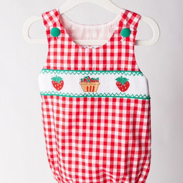 Smocked Strawberries Boy's Bubble, Boys Red & White Smocked Outfit