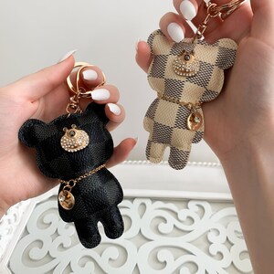 SummerTimeAcessories Luxury Bear Keychain | Leather Bear Keychain for Designer Handbag, Tote Bag, Duffle Bag | Keychain | Bag Charm | Bear Keychain | for Her
