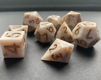 Juego de dados de rol blancos y dorados (9 piezas)