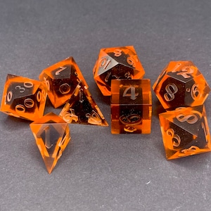 Orange-Black Nested Dice Set | Choose your Ink | Sharp Edge DnD/RPG Dice Set | Pip D6 Set