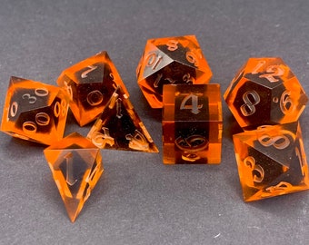 Juego de dados anidados naranja-negros / Dados de DnD/RPG con borde afilado