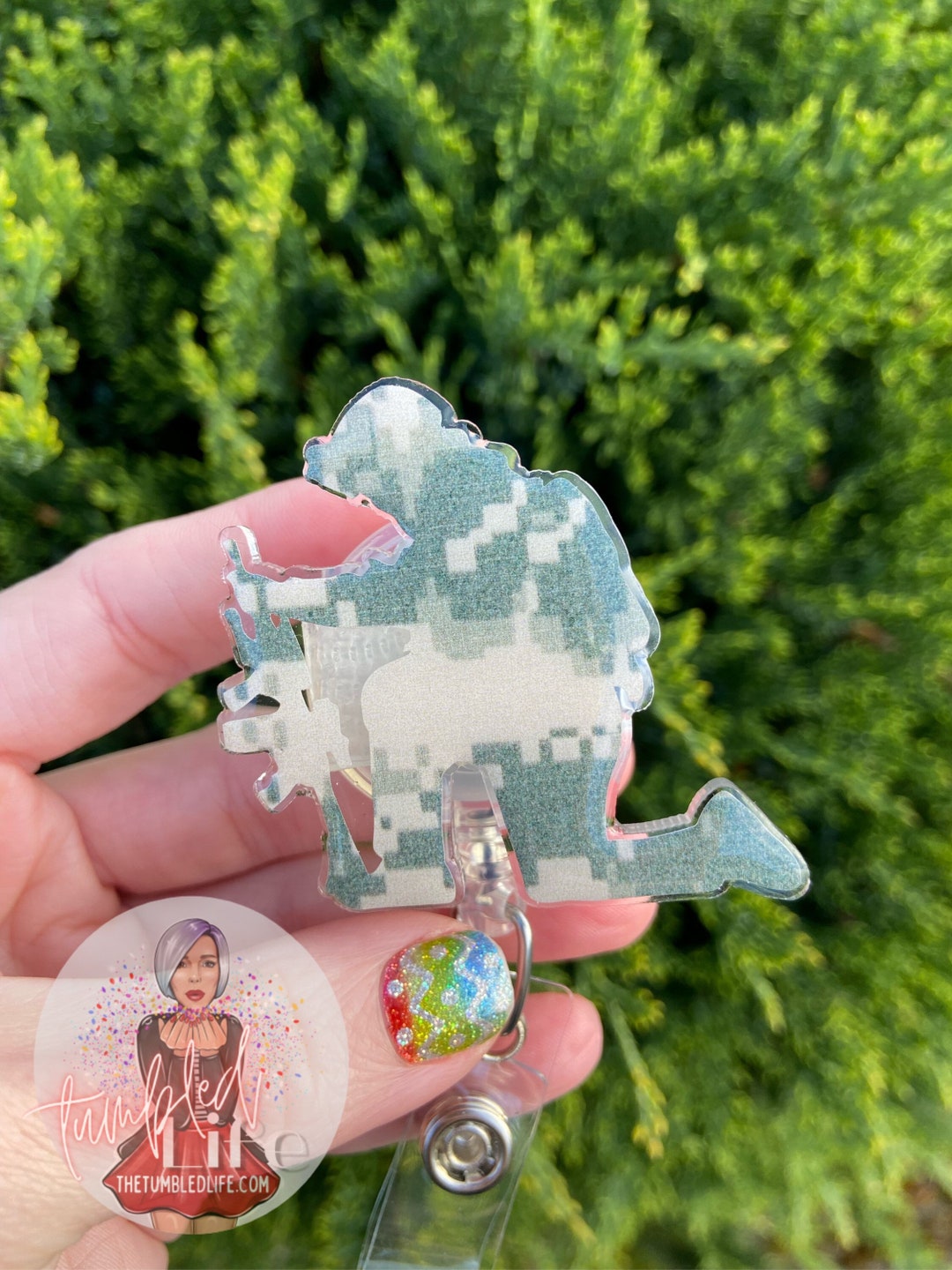 American Soldier Badge Reel, Military Support Keycard, Patriotic ID Tag